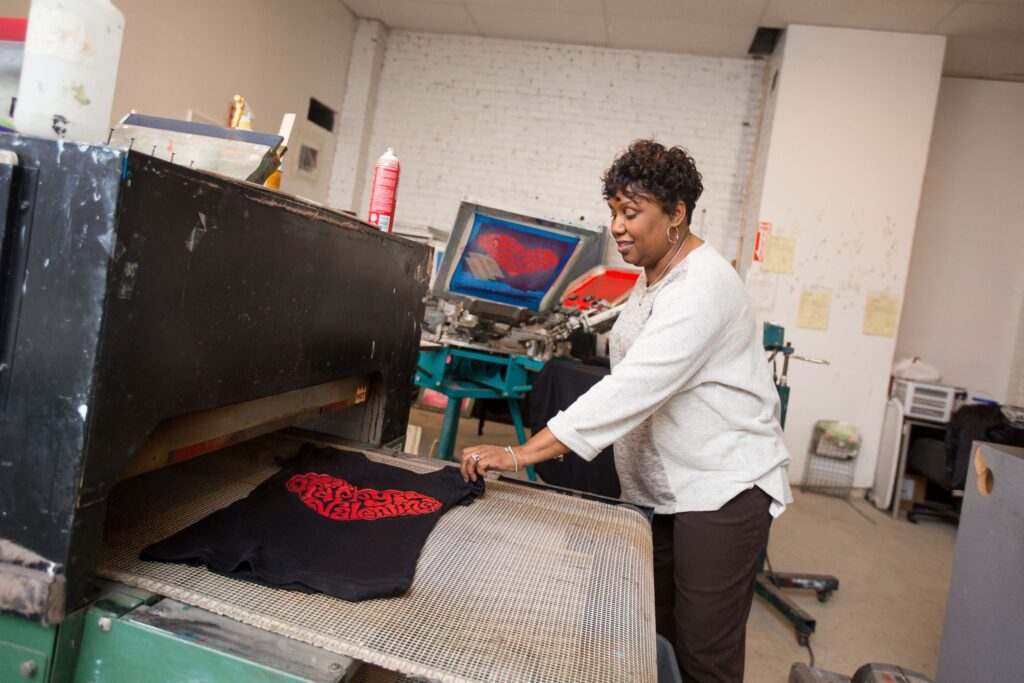 Vernita Johnson of DLV Printing, a business in Chicago's Austin neighborhood